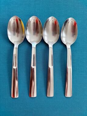 Oneida Satin Scoop Oval Soup Spoons Set 4 USA Stainless Flatware Vintage 6 3/4”